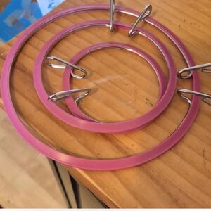 Embroidery hoops-- Three -different sizes spring tension metal  hoops--no screws
